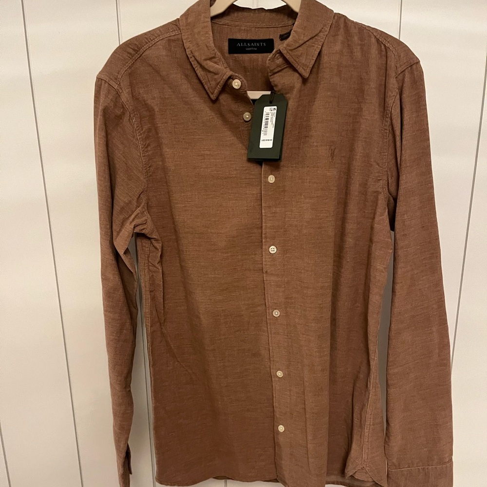 NWT All Saints Ramskull Textured Button Down Dress Shirt New